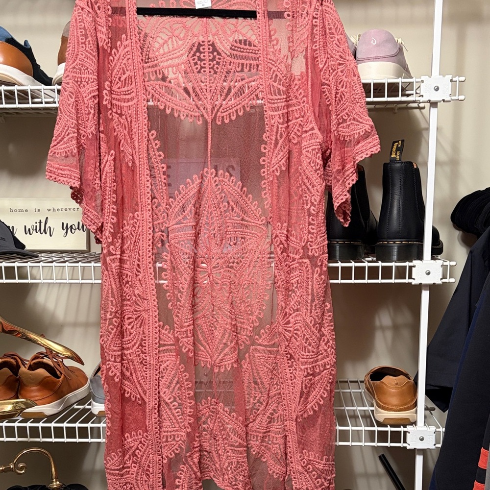 Pink Lace Kimono Cardigan